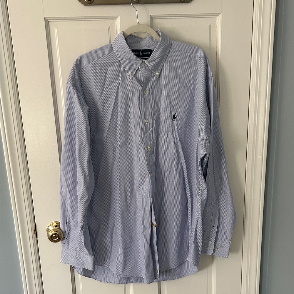 Ralph Lauren Blake Cotton Light Blue Pinstripe Button Down Shirt-EUC!